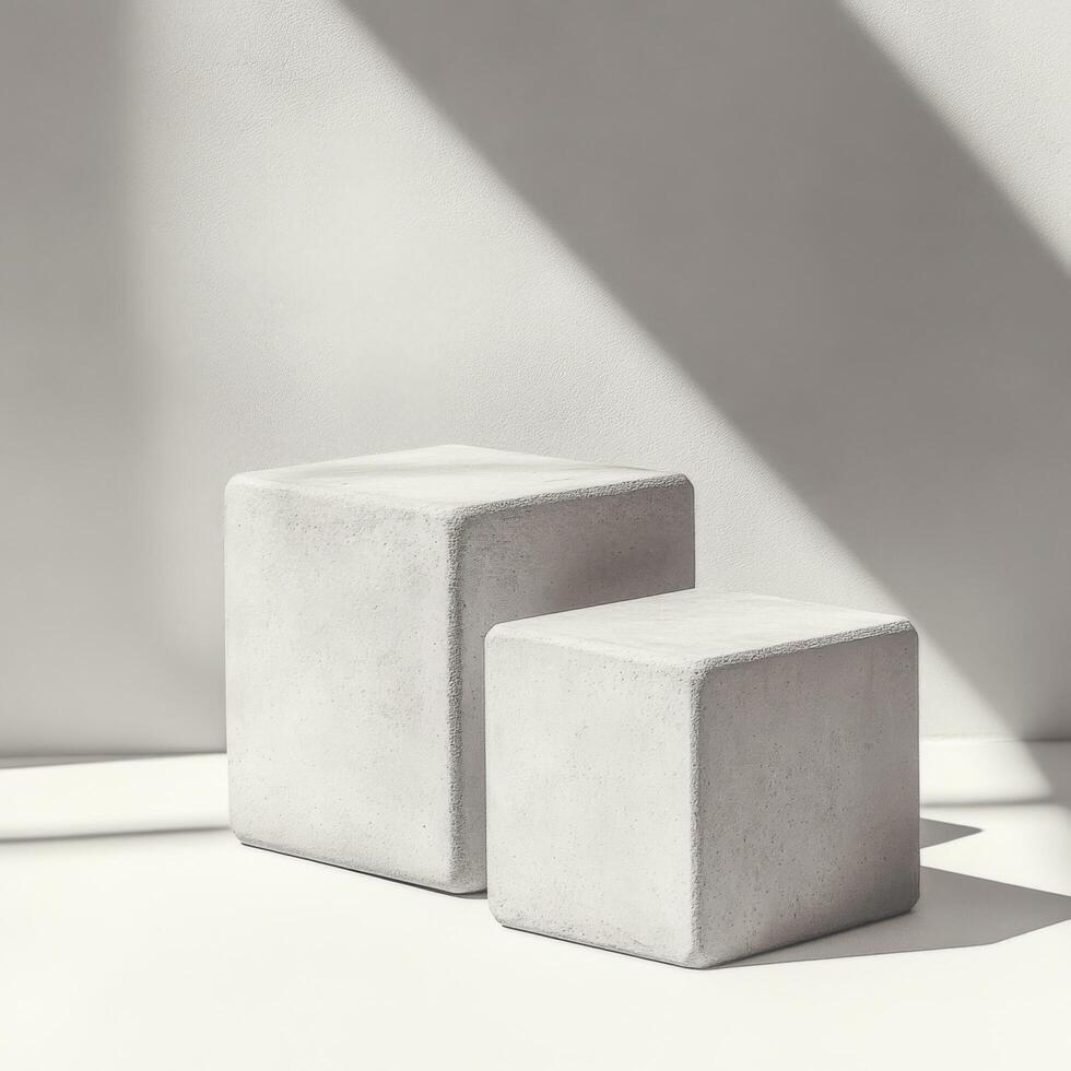 Empty podium on stone cubic product pedestal for showcasing cosmetics against soft light background, ideal for minimalistic display in modern retail space photo