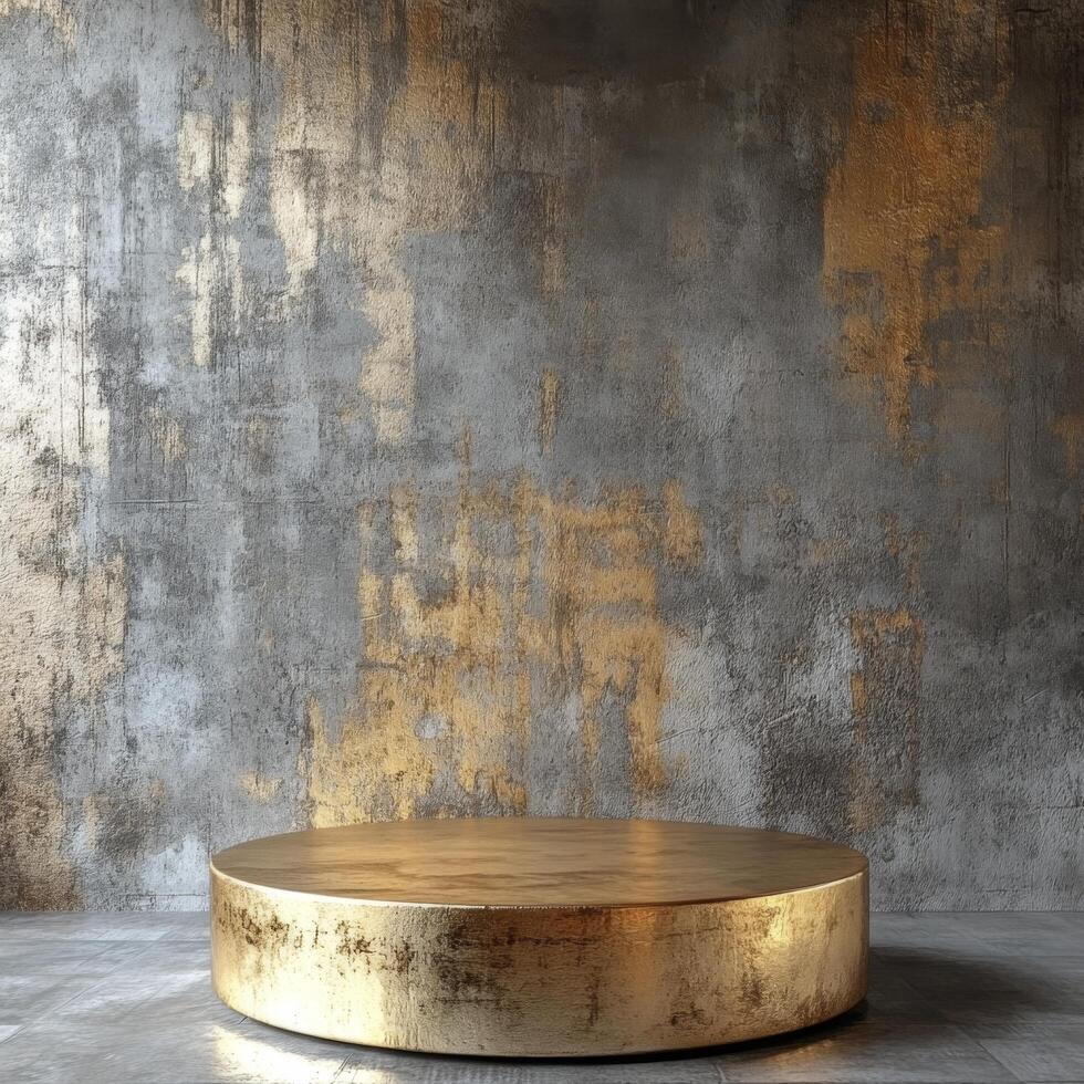 Empty podium for product display, podium pedestal waiting for cosmetics showcase, modern decor accentuates stylish presentation area with ample copy space photo