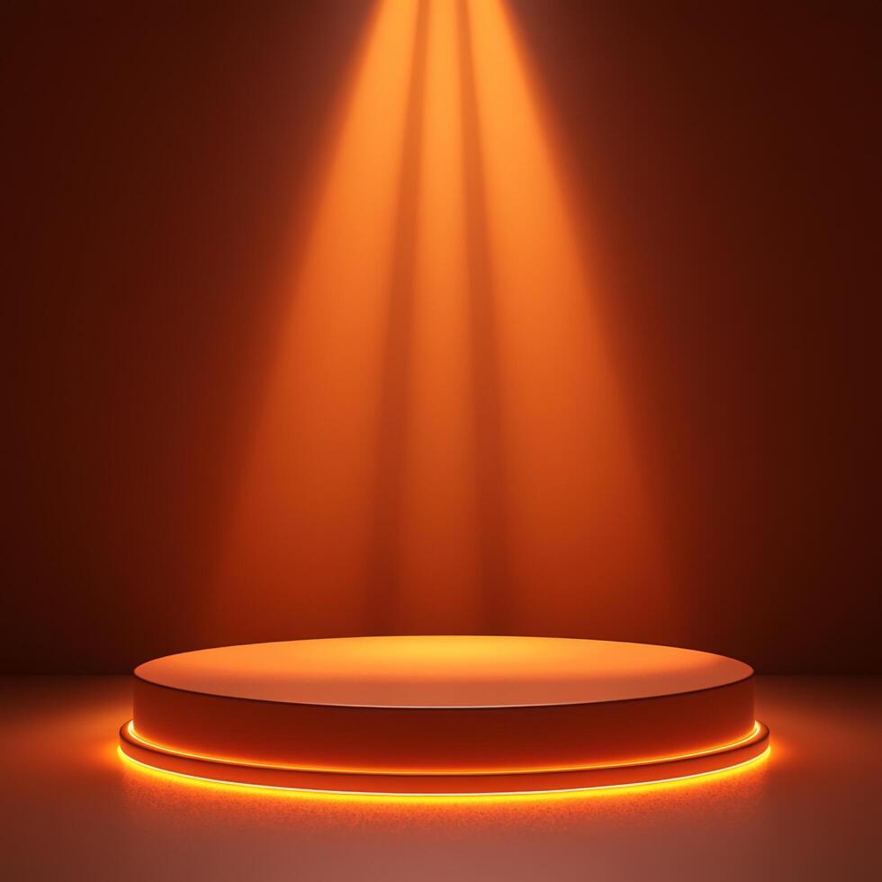 Empty podium ready for display with light highlighting product pedestal showcasing potential for cosmetics or merchandise presentation at event or store location photo