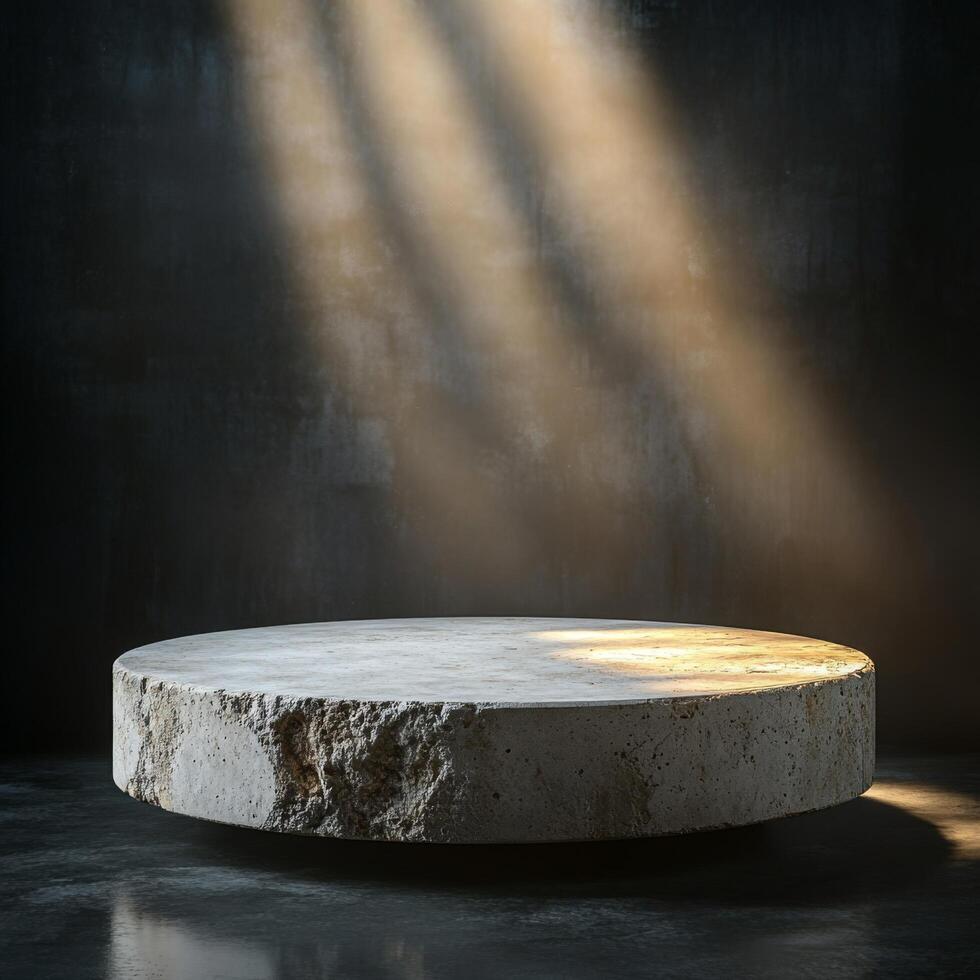 Empty podium display pedestal showcasing cosmetics and beauty products with clear space for marketing and promotional activities in minimalist setting photo