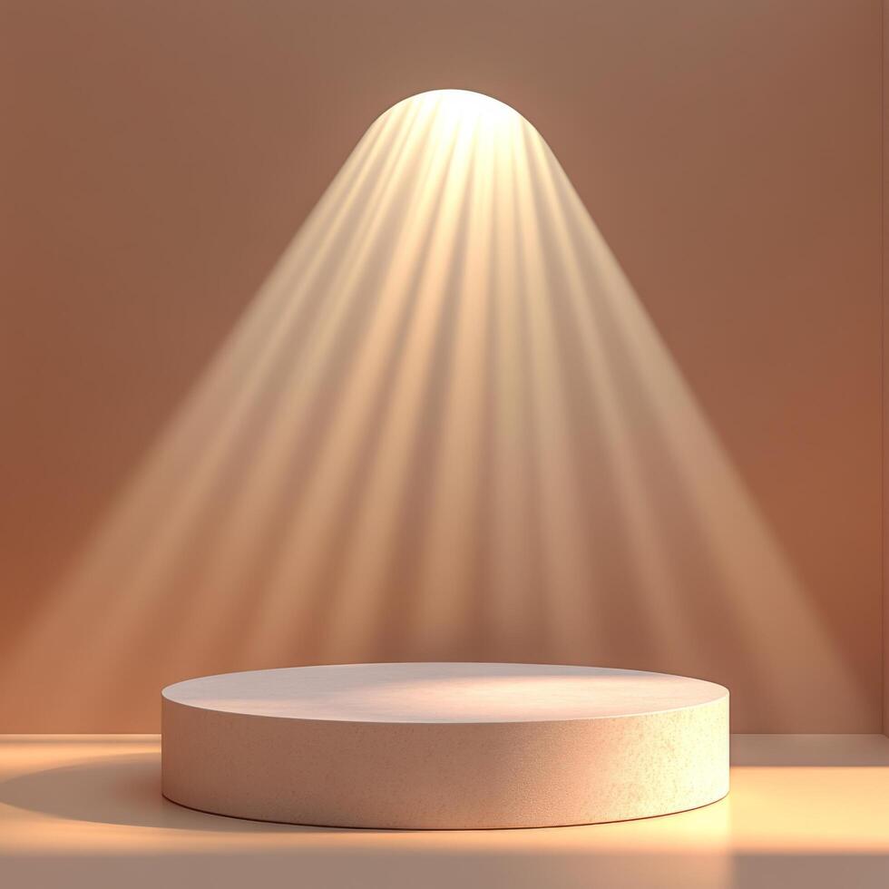 Empty podium and product pedestal illuminated for display showcasing cosmetics with optimal aesthetics and creative opportunities photo