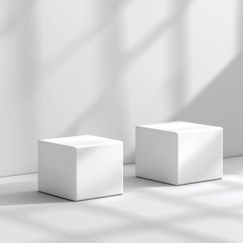 Modern empty podium and product pedestal designed for showcasing items in minimalistic style, perfect for cosmetics displays, creating an elegant and inviting atmosphere photo