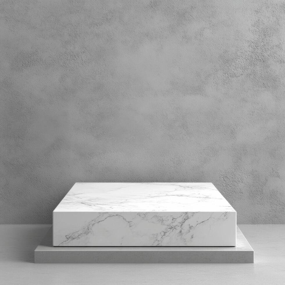 Empty podium and product pedestal for showcasing cosmetics and other merchandise with elegance and minimalism against a smooth gray background photo