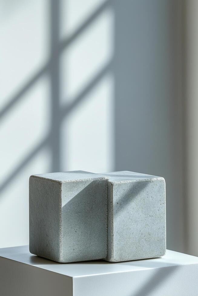 Empty podium and product pedestal featuring stone cubic podiums designed for showcasing cosmetics with minimalist style and elegant presentation enhancing modern decor photo