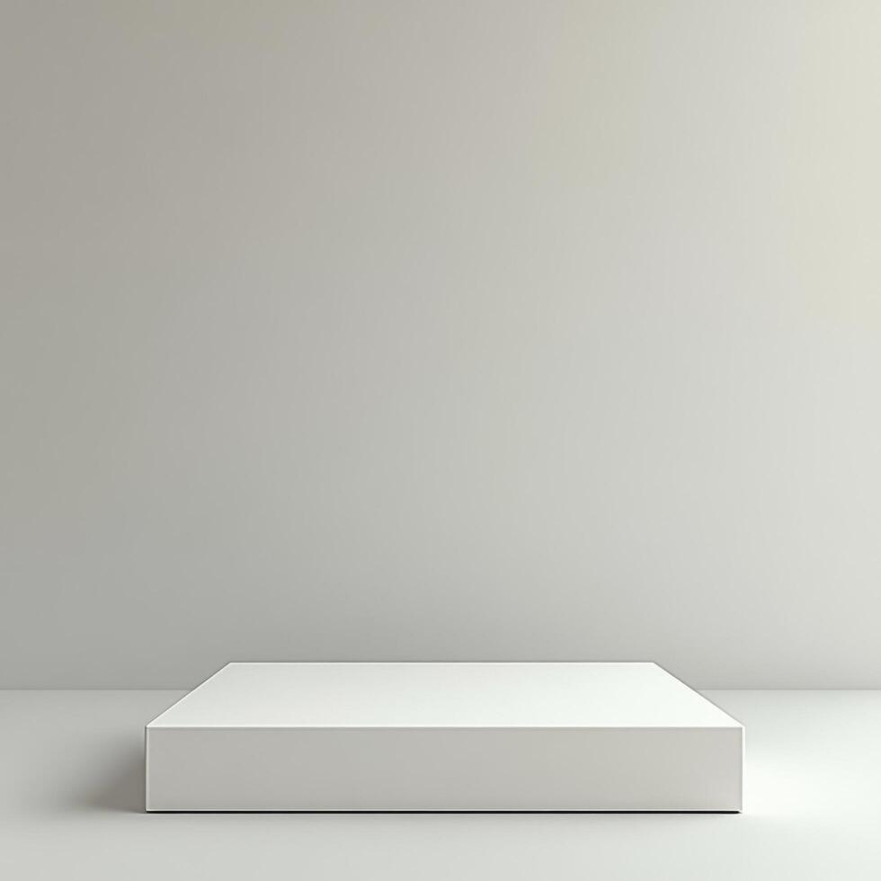 Empty podium and product pedestal ideal for showcasing cosmetics or other items in minimalist white design, perfect for modern display setups photo