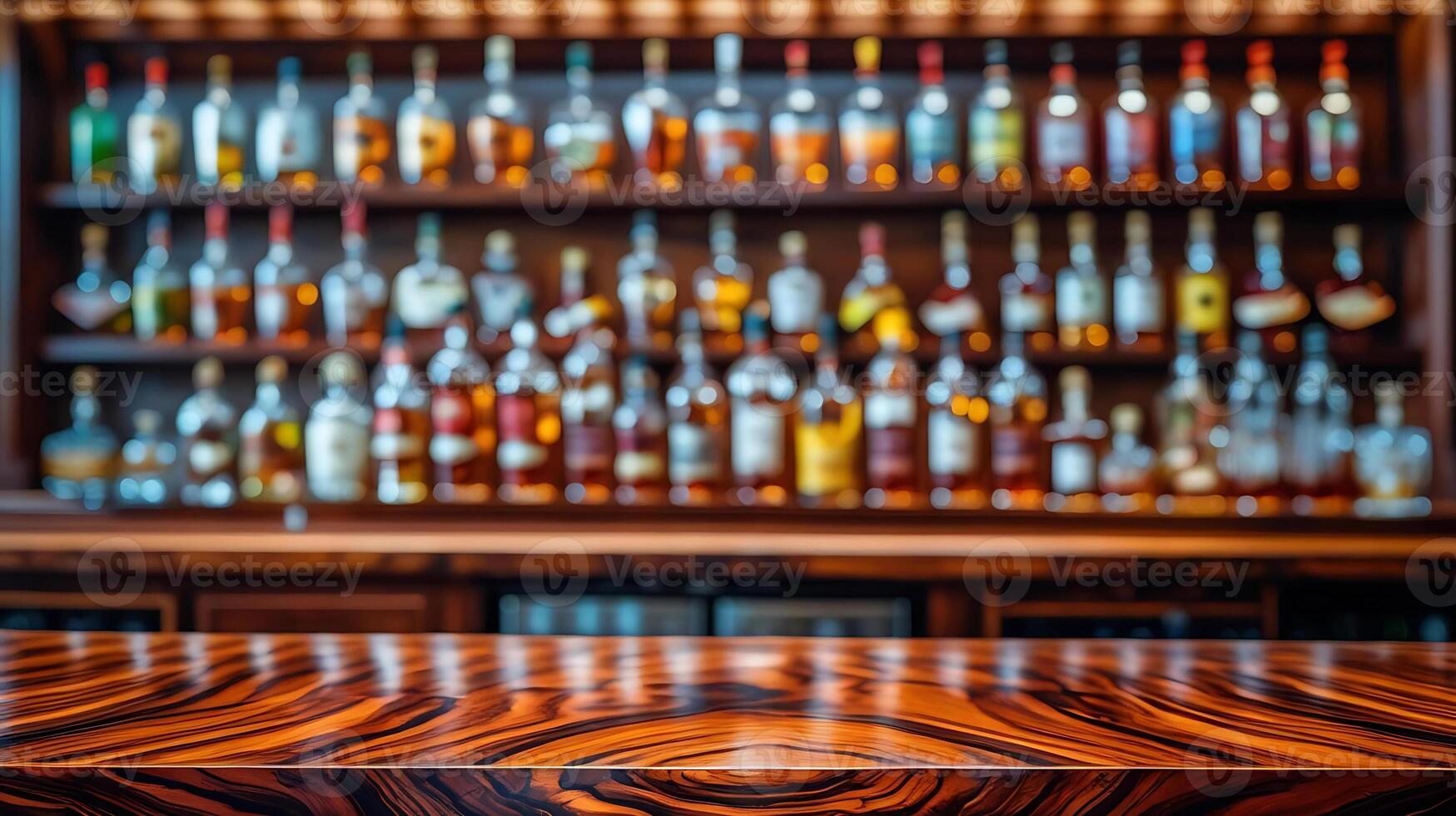 A bar with many bottles of liquor on the wall photo