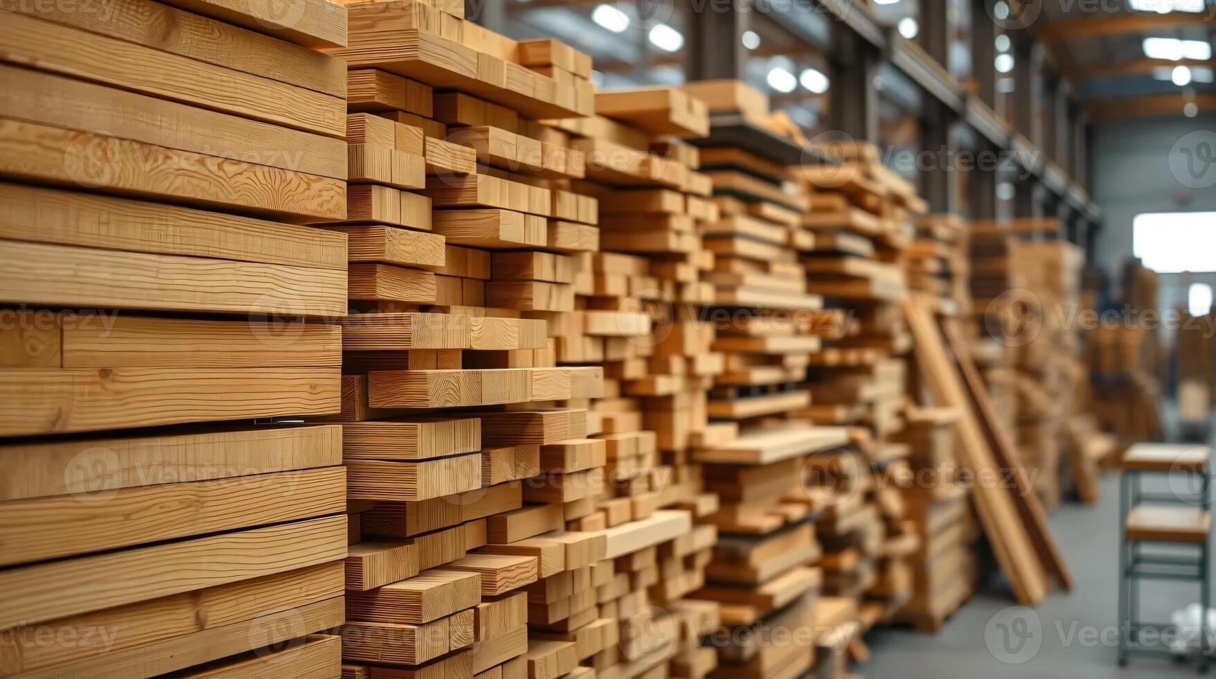 Stacked wooden in furniture manufacturing factory. photo