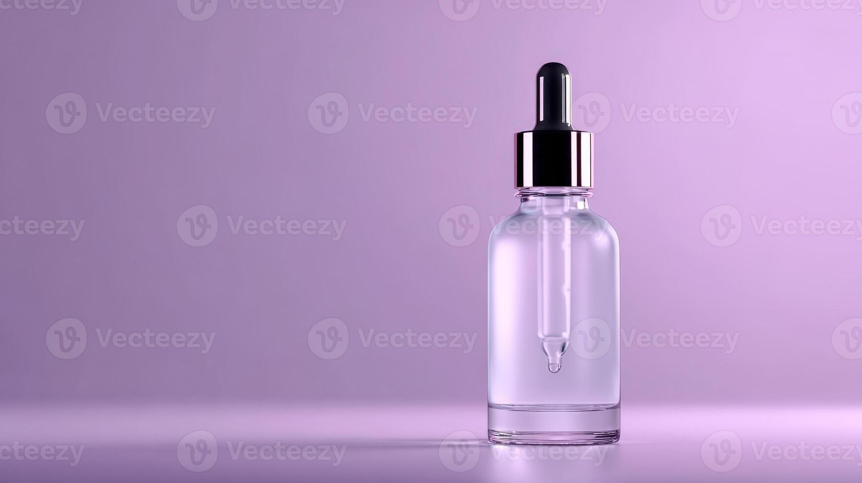 Frosted glass bottle of hyaluronic acid serum with dropper on a light purple background photo
