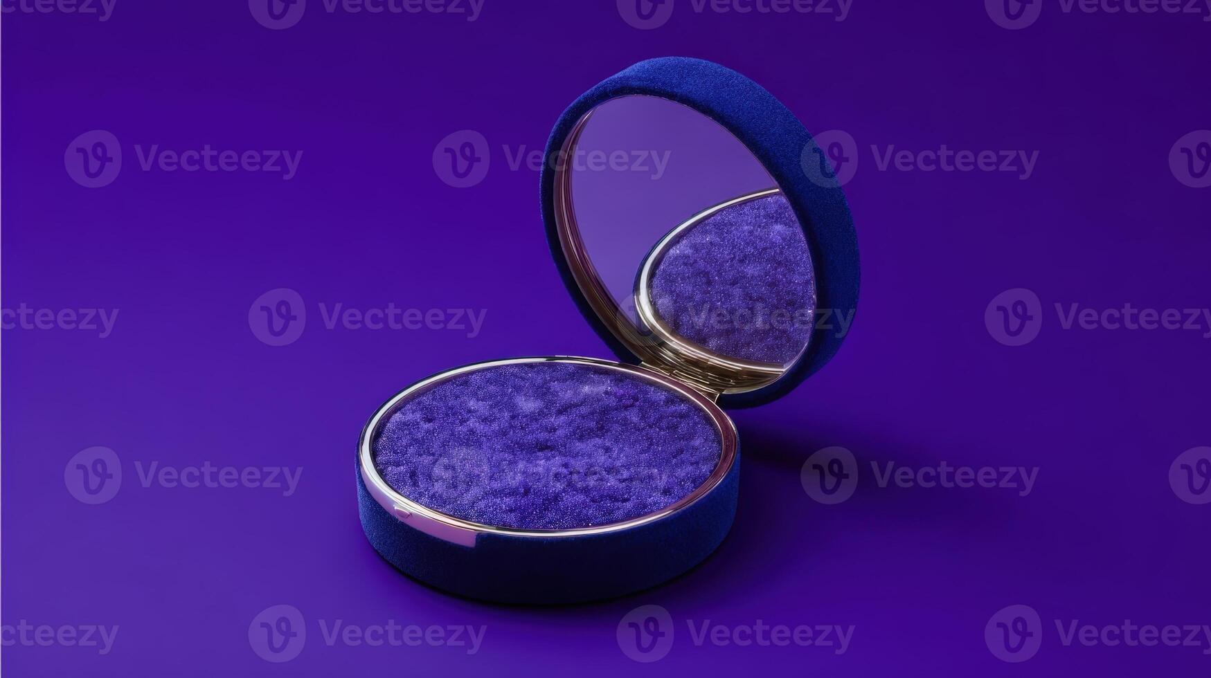Compact mirror closed with a plush interior resting on a vibrant purple background showcasing elegance and style photo