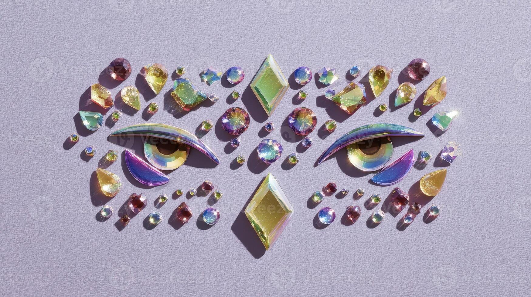 Face gems arranged in intricate geometric pattern on a pastel background showcasing creativity and artistic flair photo