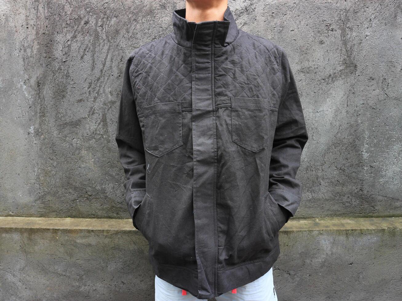 Black Quilted Jacket Front View photo
