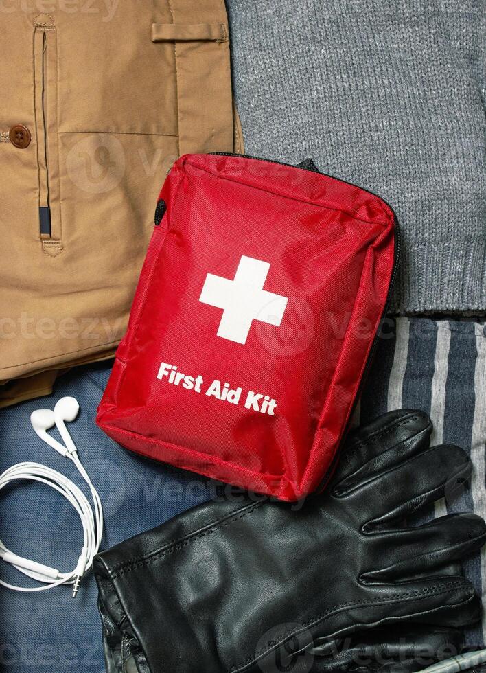 First Aid Kit in a suitcase close up photo