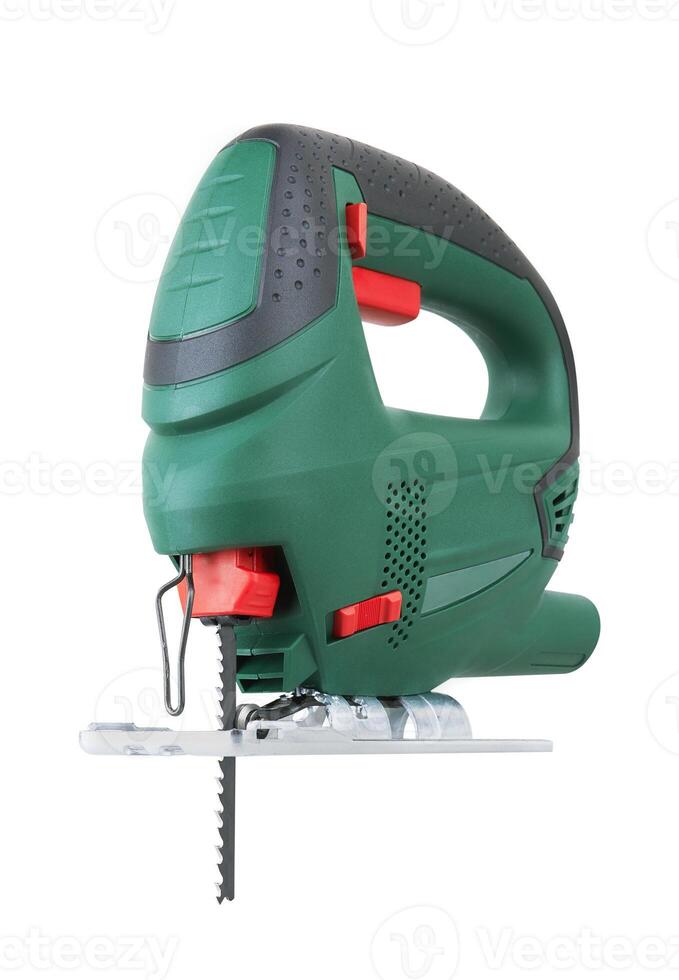 Electric jig saw on white photo