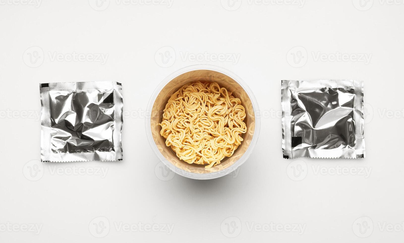 Instant noodles set on a white back photo