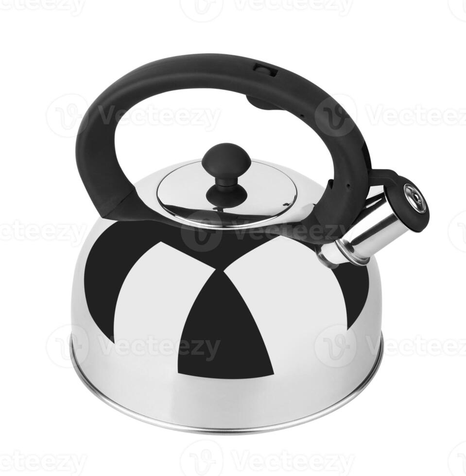 Metal kettle with whistle on a white background photo