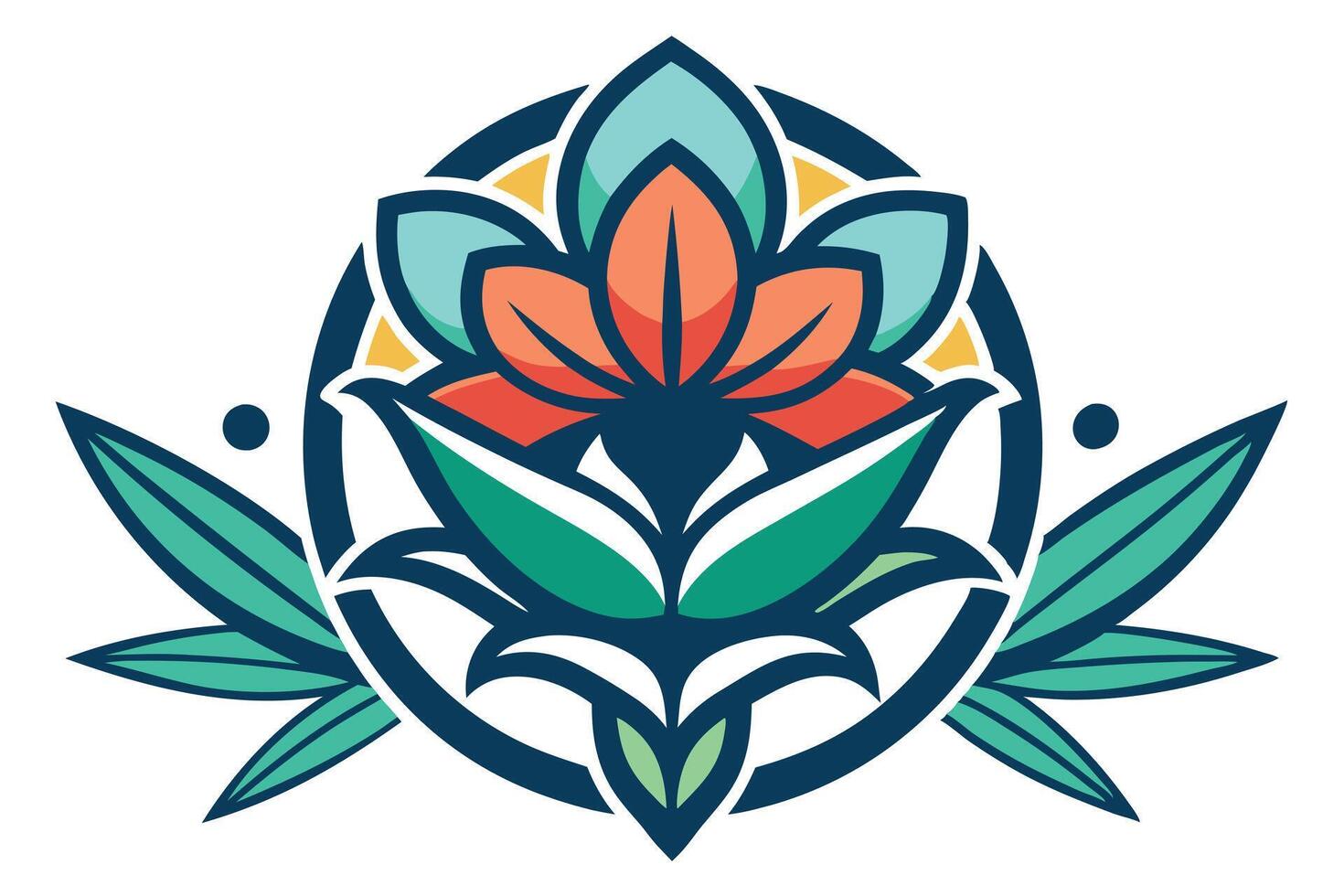 Vibrant Floral Emblem A Serene and Colorful Flower Design in a Circular Frame, Evoking Peace and Tranquility vector