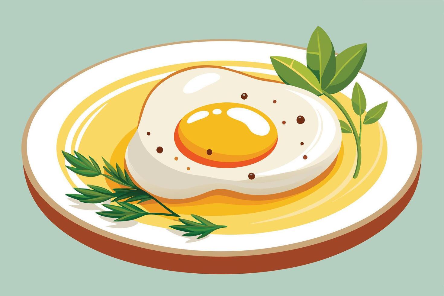 Delicious Sunny-Side Up Egg on a Plate with Fresh Herbs A Simple, Wholesome, and Appetising Breakfast vector