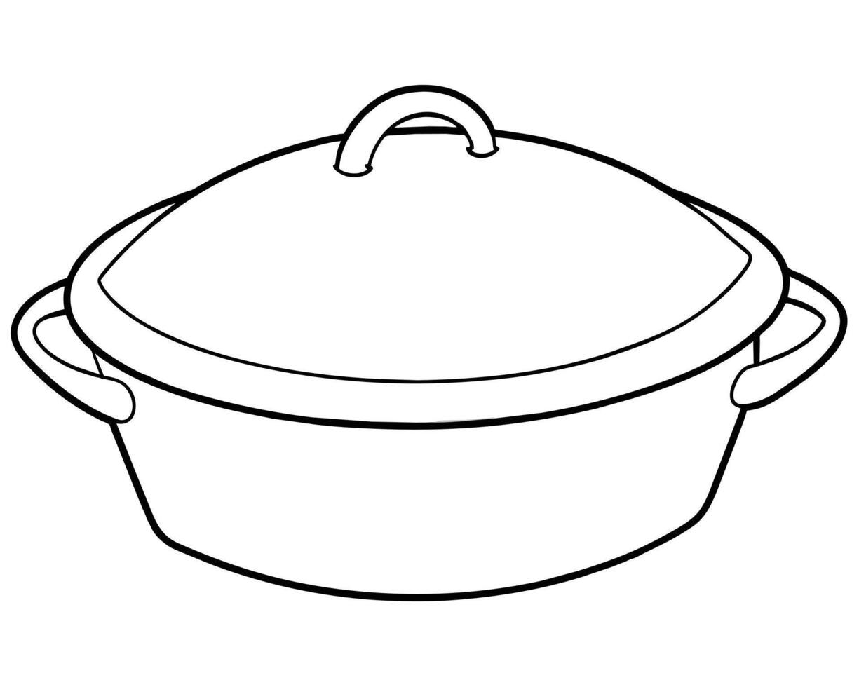 Simple Line Drawing of an Oval-Shaped Covered Pot vector