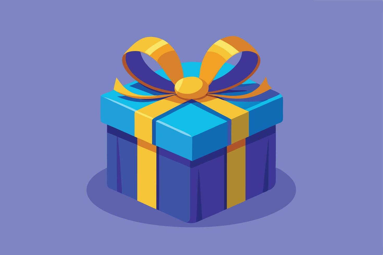Delightful Blue Gift Box with Yellow Ribbon, Festive Present on Purple Background, Joyful Celebration Surprise vector