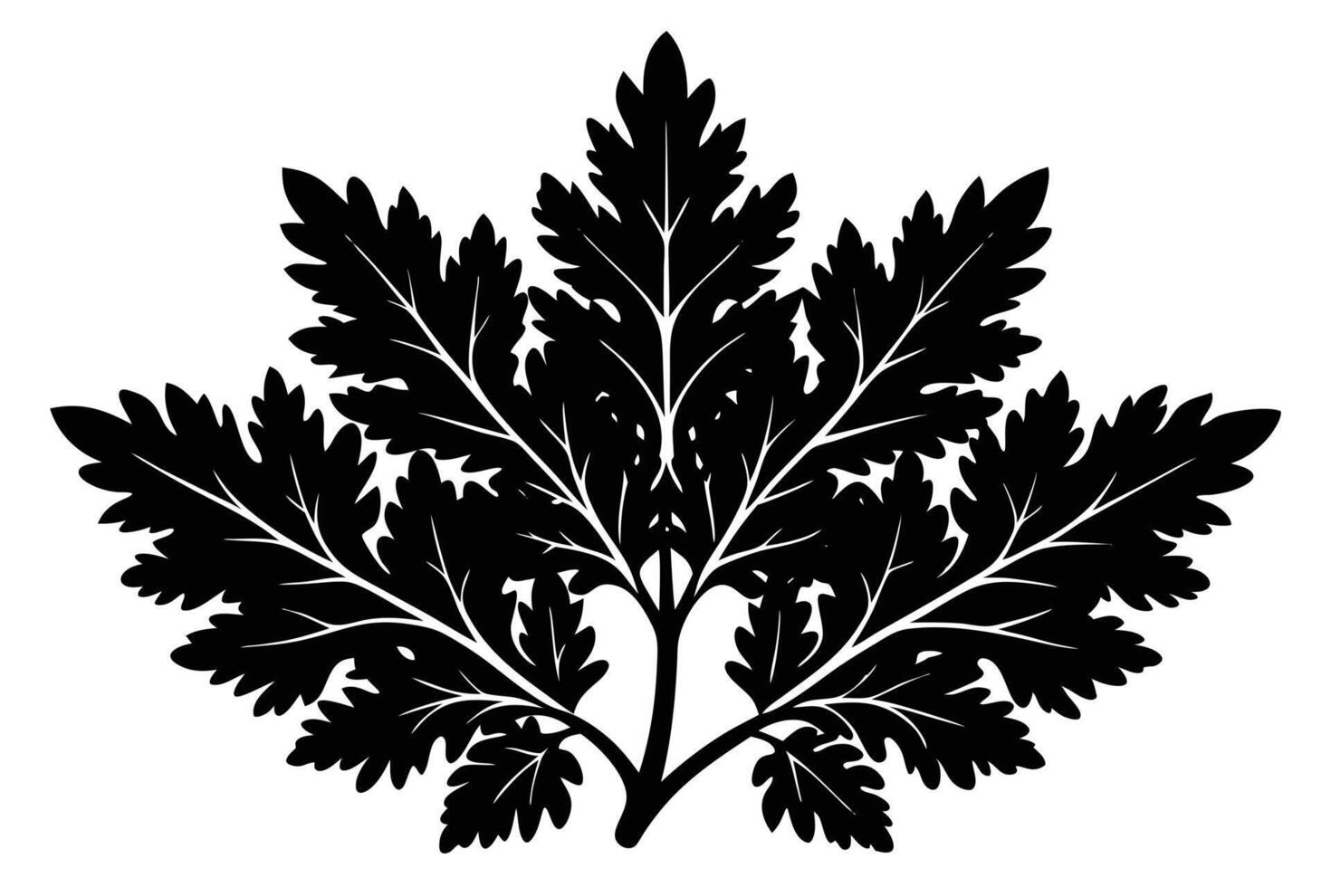 Elegant Black Silhouette of a Sprig of Fern Leaves, Isolated on White Background, Botanical Illustration, Dark and Moody Aesthetic vector