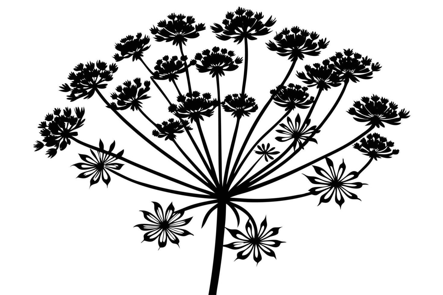 Elegant Black and White Silhouette of a Wildflower, Blooming in a Serene Garden Setting, Evoking a Sense of Calm and Tranquility vector