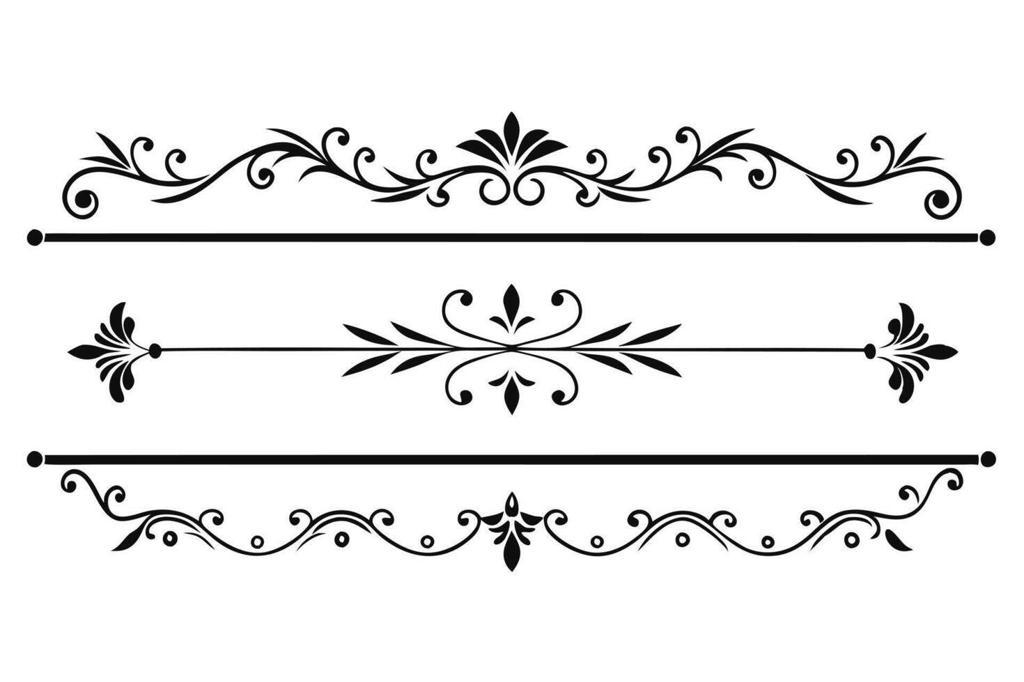 Elegant Black and White Flourishes Three Decorative Dividers for Vintage Design Projects, Adding a Classic and Refined Touch vector