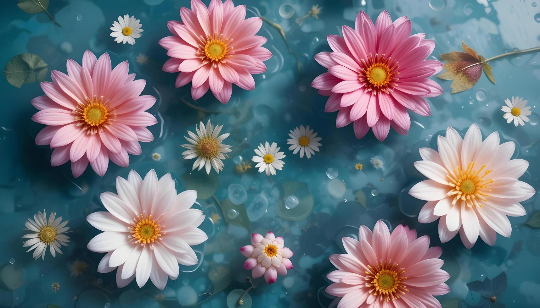Floating Flowers in Water Abstract Floral Top View photo