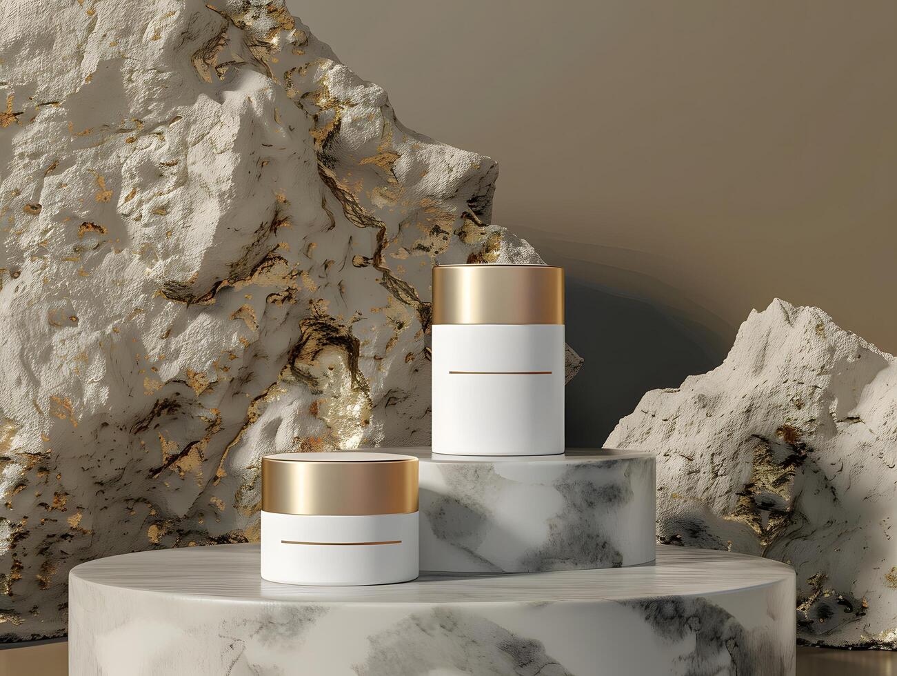 Skincare jars on marble background photo