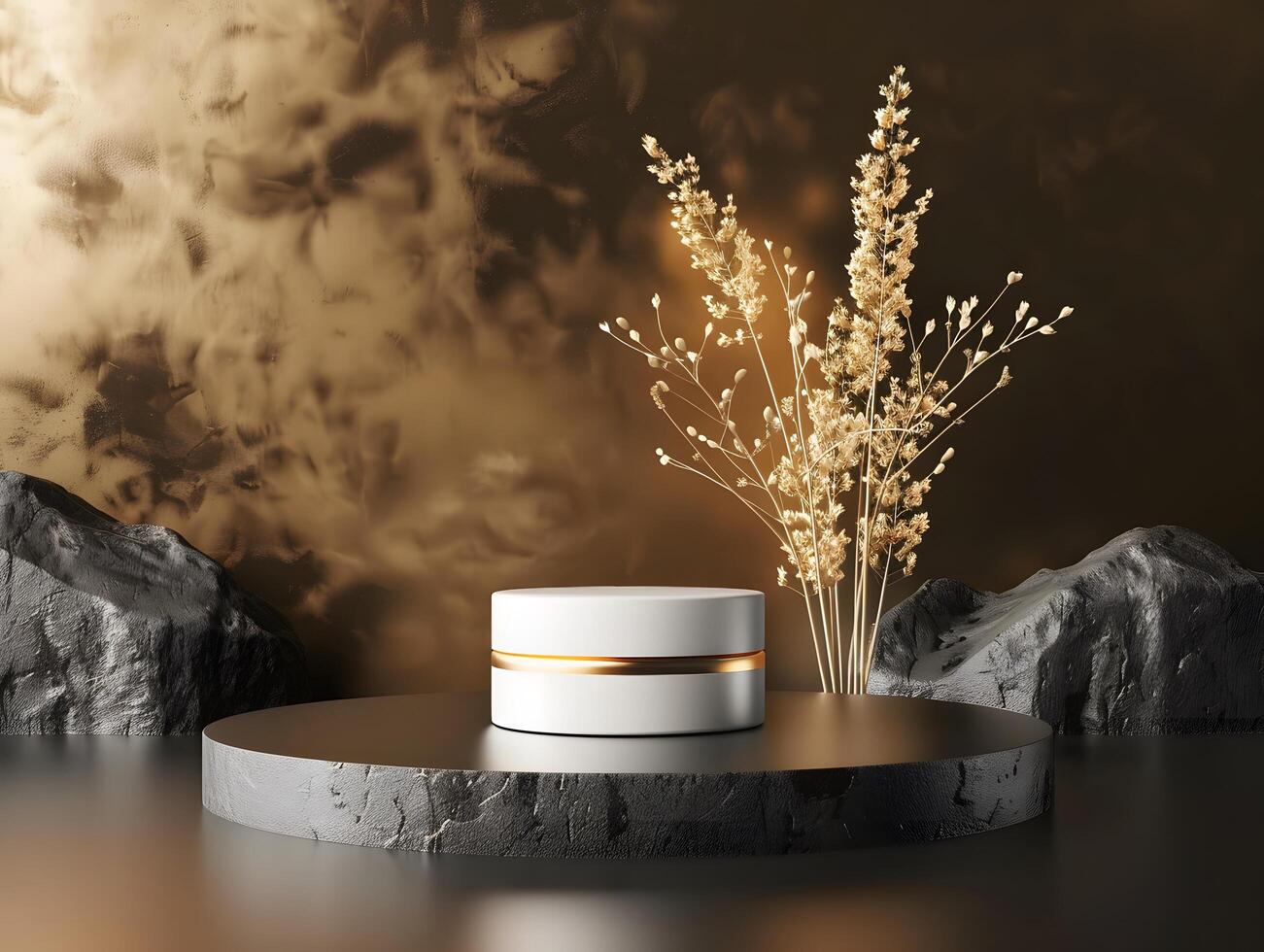 Cosmetic cream jar with flowers photo