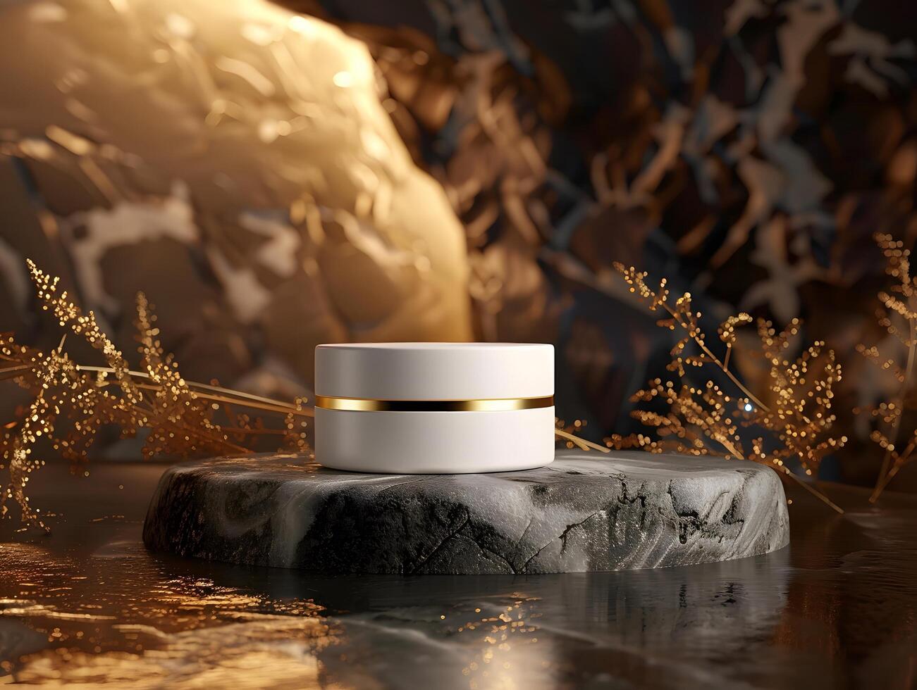 Luxury skincare cream jar on pedestal photo