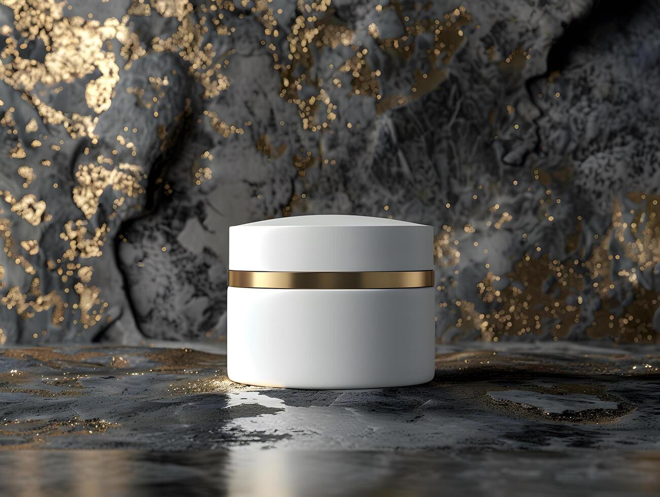 Skincare jar with gold accent photo
