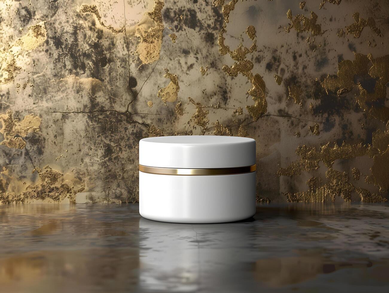 White cream jar with gold accents photo