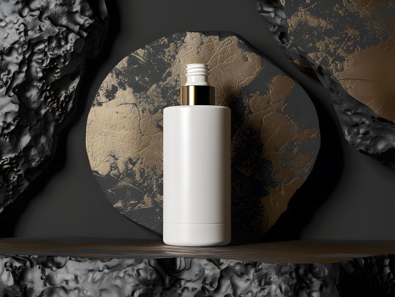 White cosmetic bottle with artistic background photo