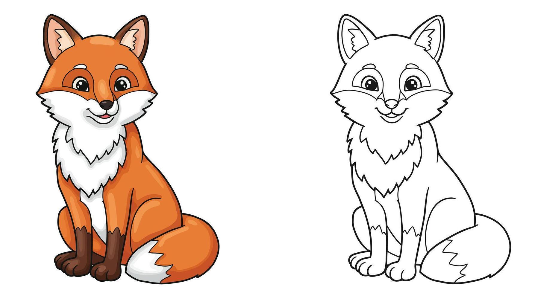 Charming Playful Red Fox Sitting Detailed Adult Coloring Page vector