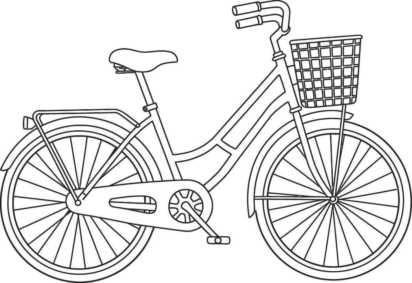 Vintage Bicycle with Basket Kids Coloring Page Retro Style vector