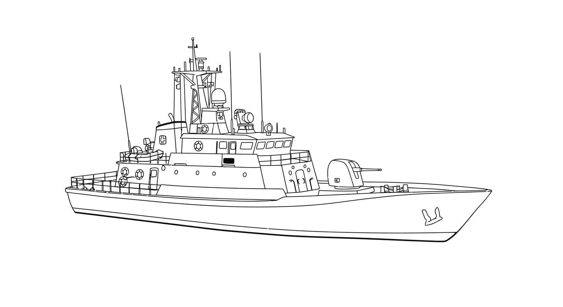 Simple Small Patrol Boat Kids Coloring Page for Fun Watercraft Activity vector