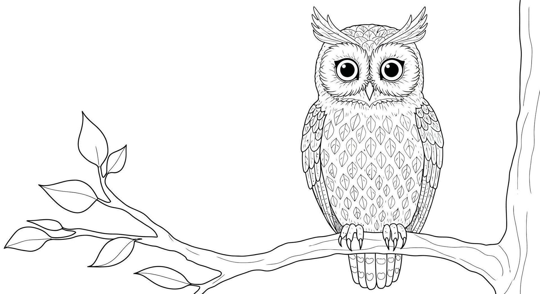 Beautiful Realistic Owl on Tree Branch Artistic Adult Coloring Page vector
