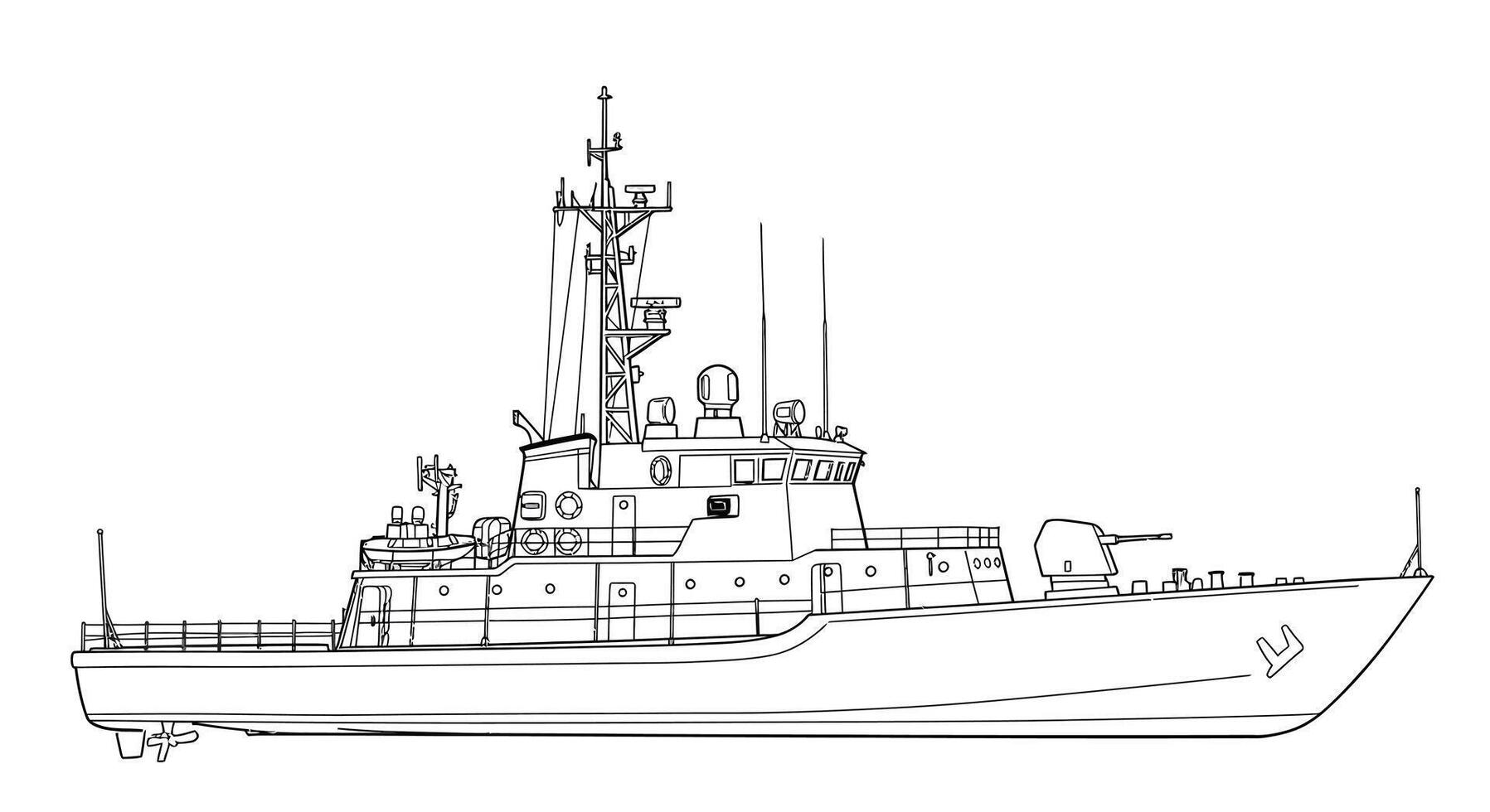 Compact Small Patrol Boat Kids Coloring Page for Marine Enthusiasts vector