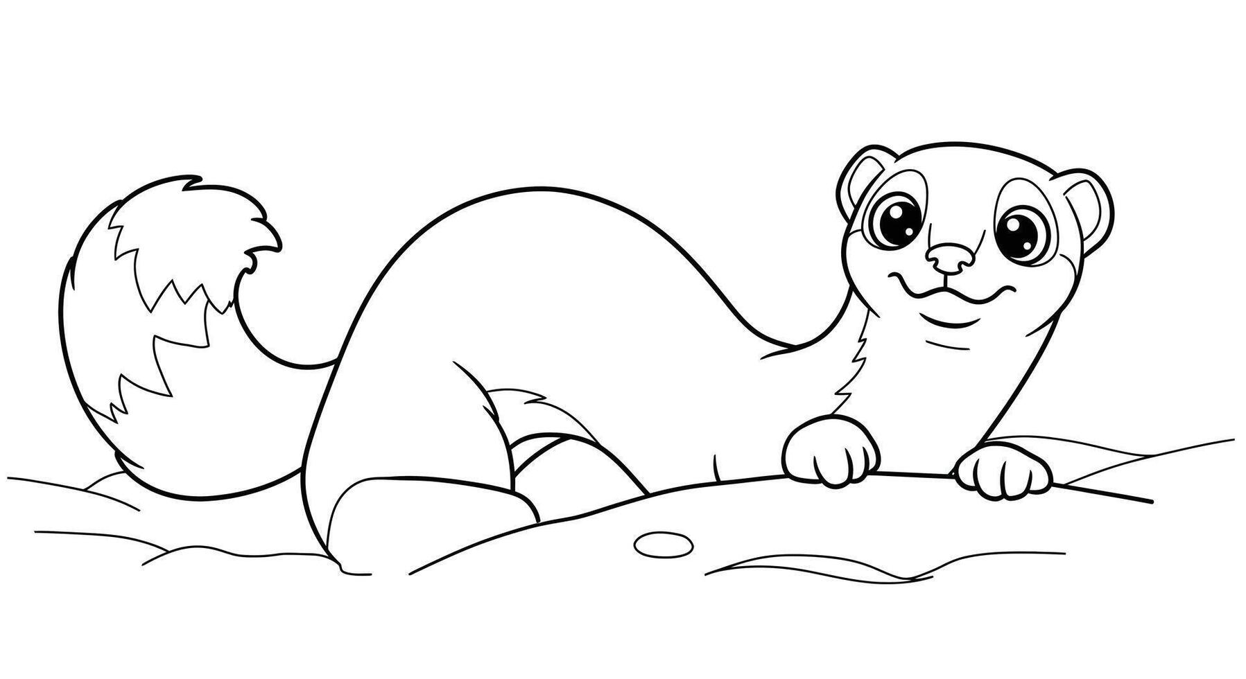 Cartoon Arctic Weasel Outline Drawing for Childrens Wildlife Themed Coloring Page vector