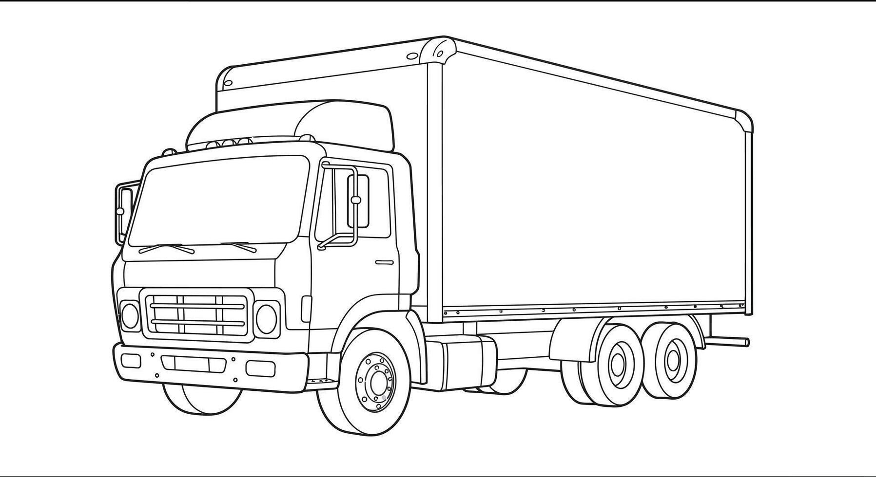 Simple 1970s Era Box Truck Outline Illustration for Childrens Coloring Page vector
