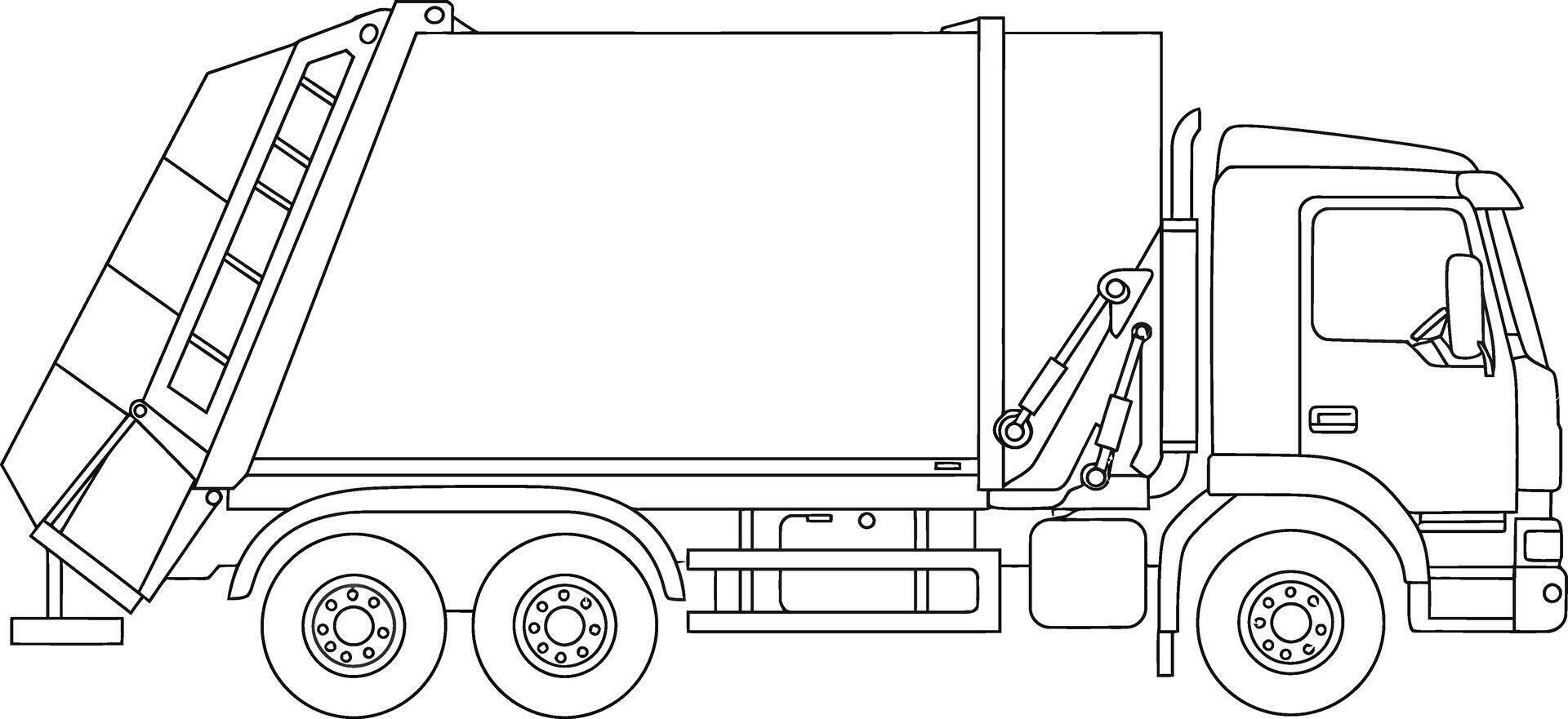 Basic Style Garbage Truck Urban Service Coloring Page for Children vector