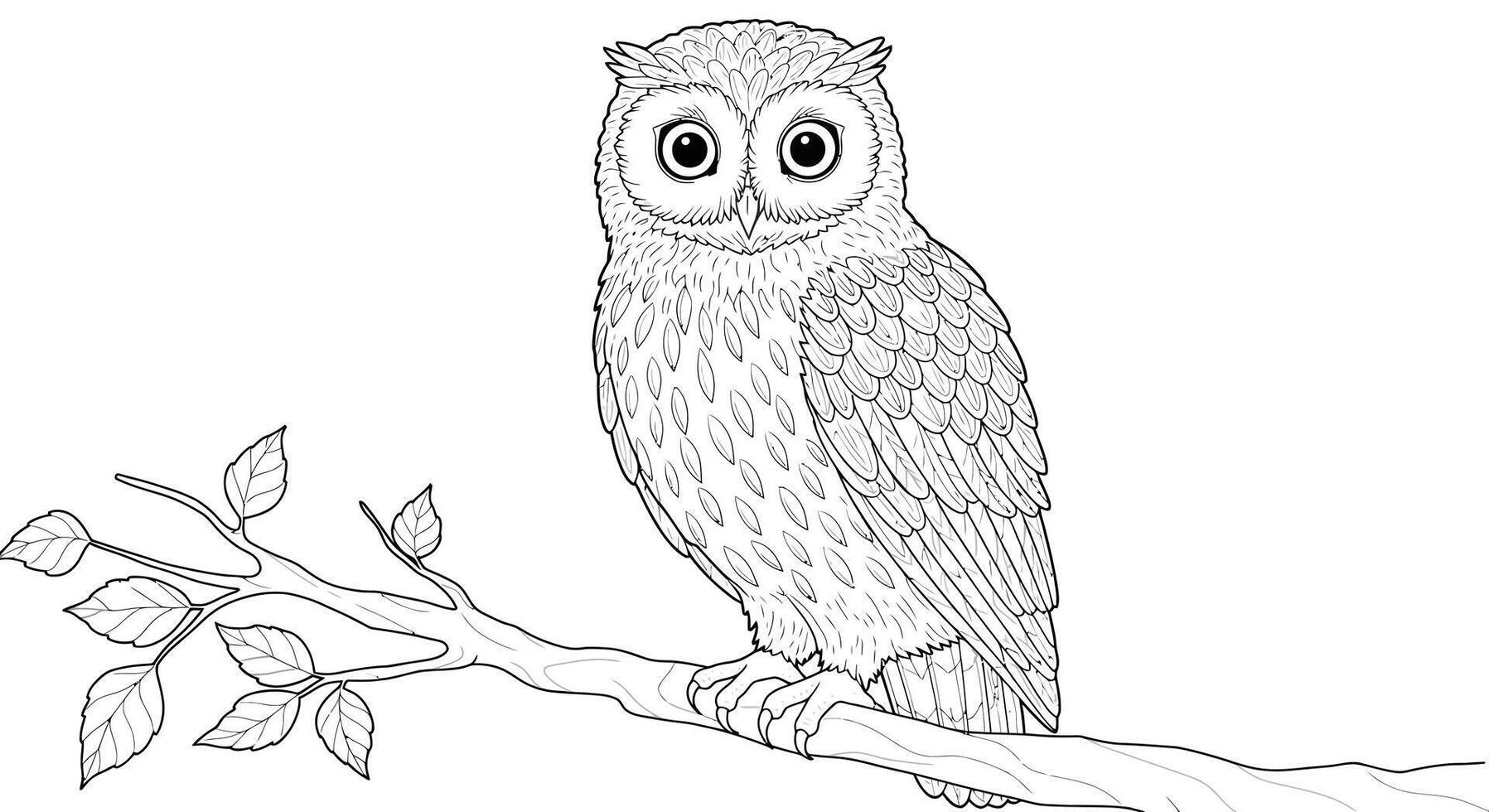Highly Detailed Realistic Owl on Tree Branch Adult Coloring Page vector