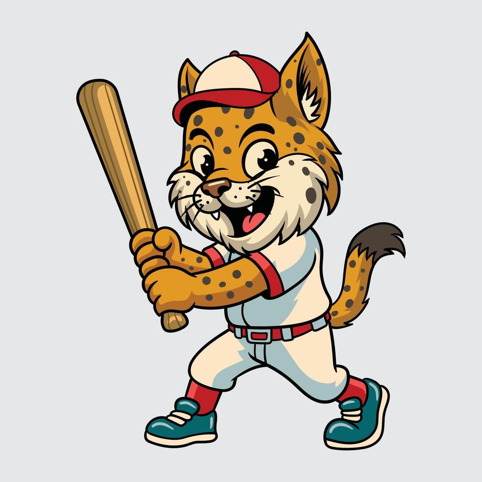 Cartoon lynx playing baseball vector