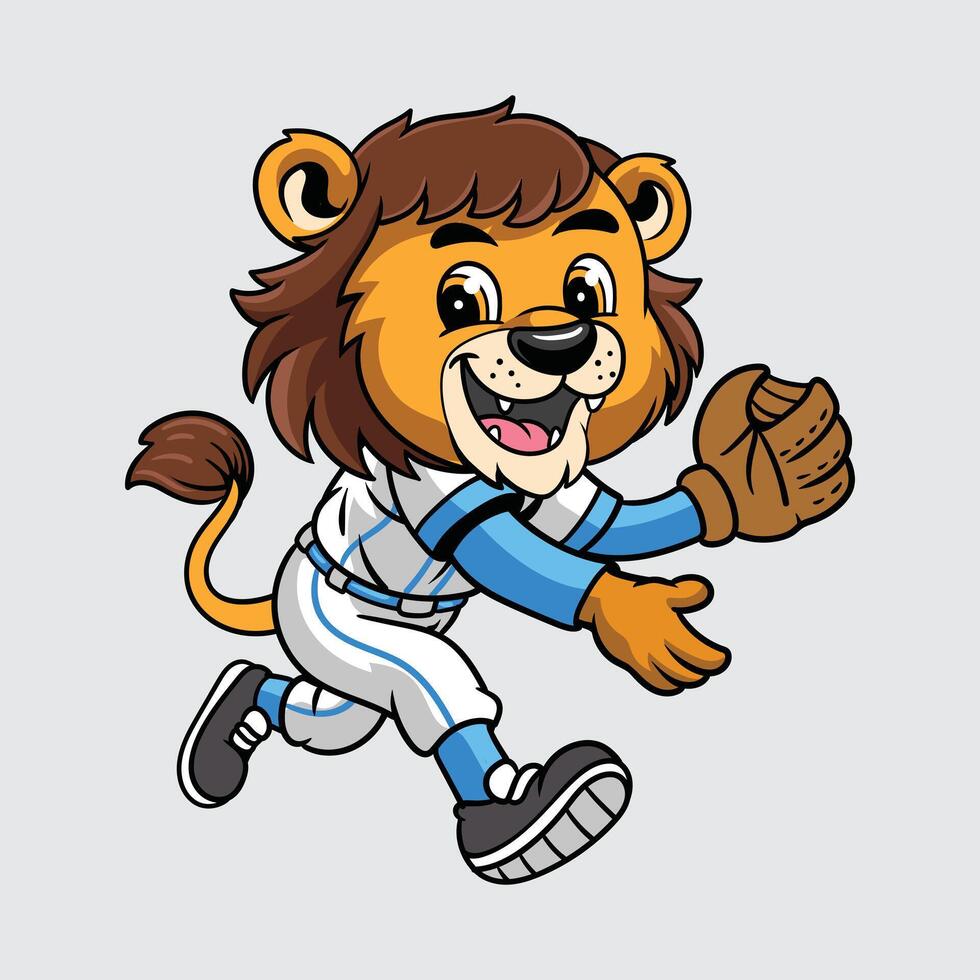 Cartoon lion baseball player vector