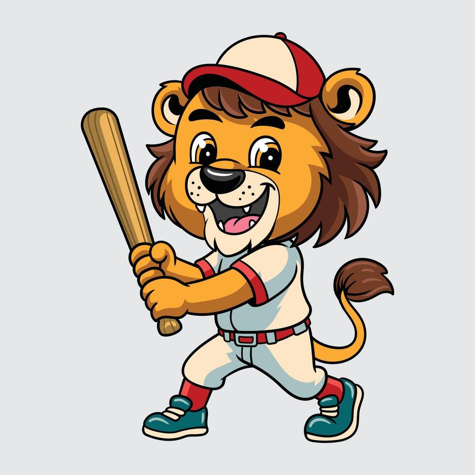 Lion character holding a baseball bat vector