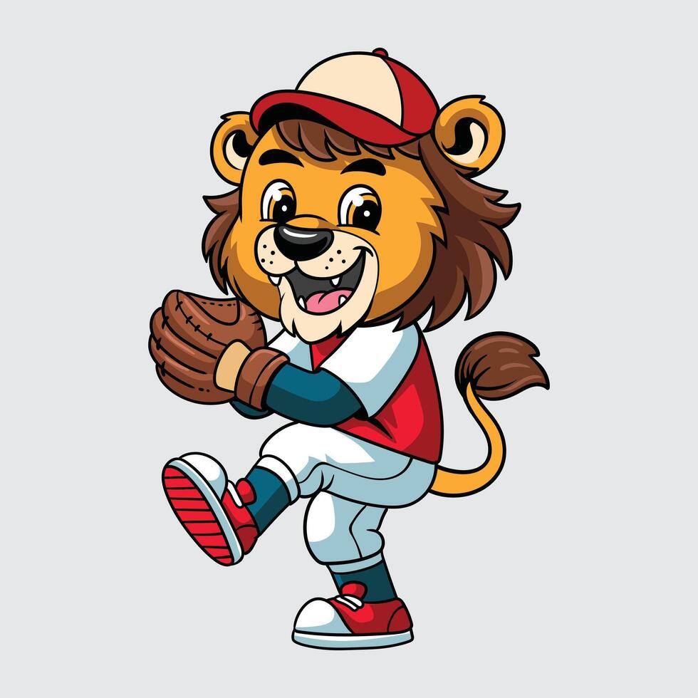 Lion mascot holding baseball glove vector