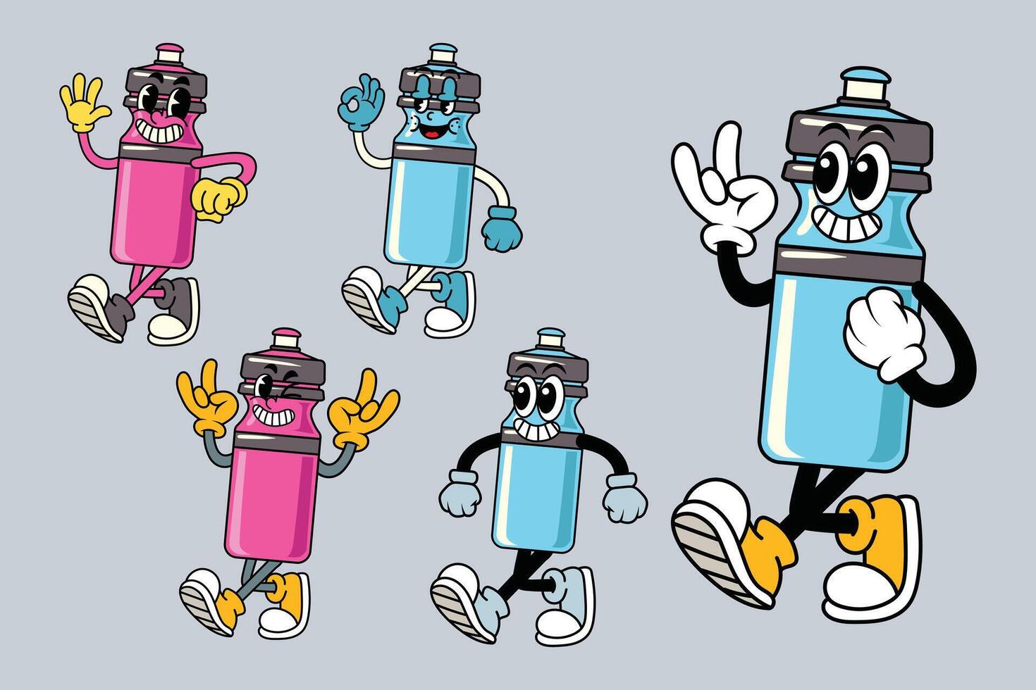 Set of Tumblers in Various Poses Character Cartoon Illustration Retro style vector