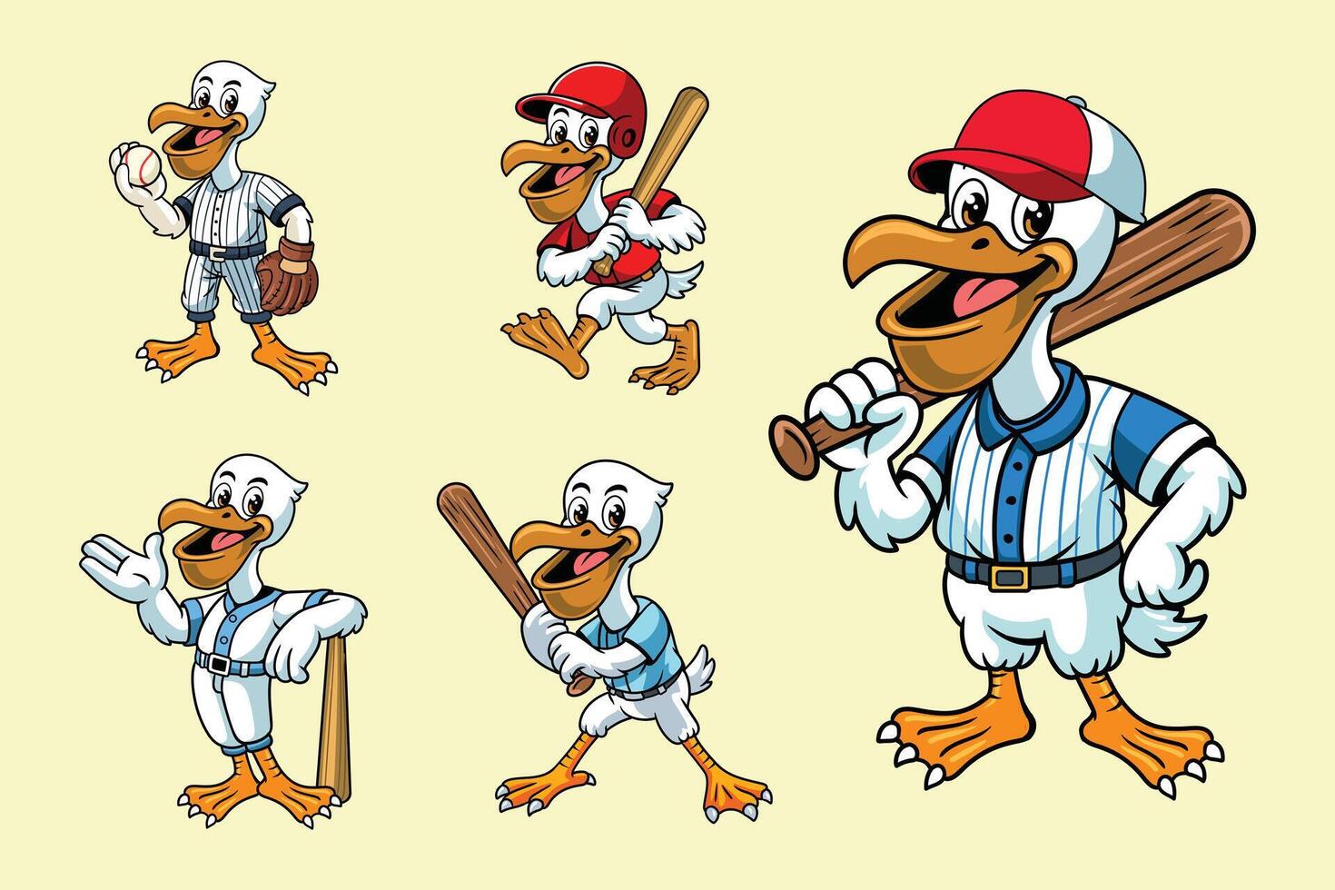 Cartoon duck in baseball outfits vector