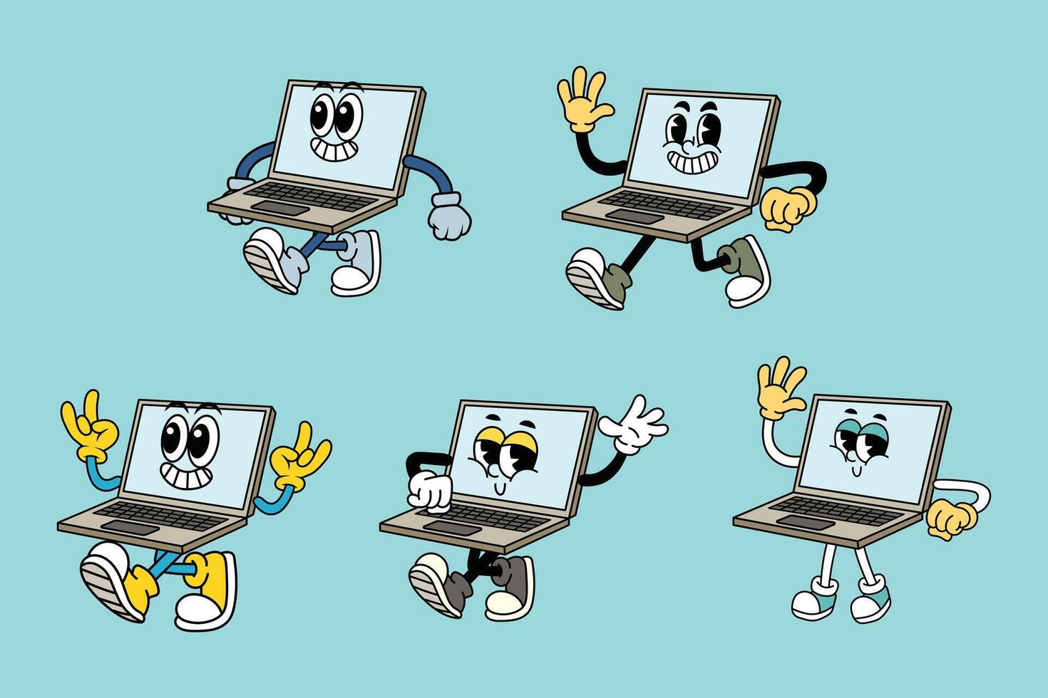 Set of Laptop in Various Poses Character Cartoon Illustration vector