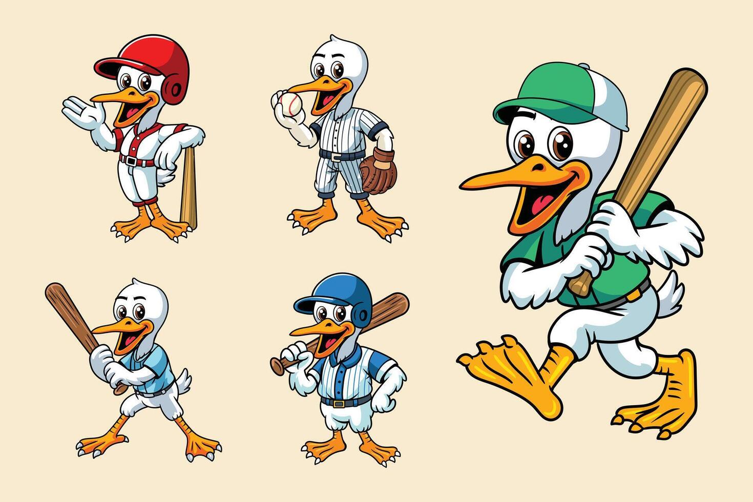 Set of Stork Baseball Sport Mascot in Cartoon Cute Illustration vector